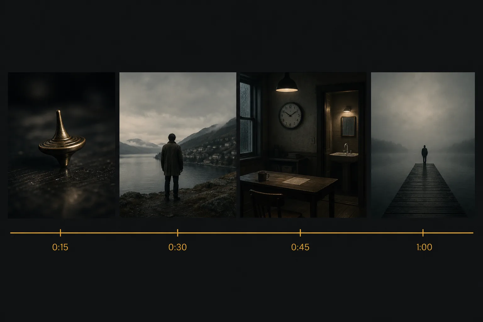 Book trailer anatomy diagram showing the four-shot structure — hook, promise, tension, question — laid out as a 60-second timeline