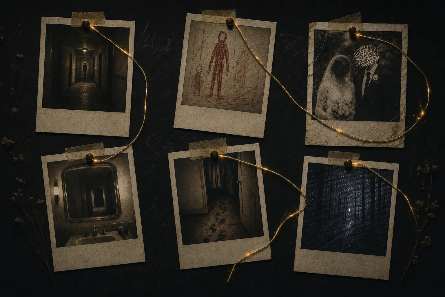 Horror story ideas for AI short films — Polaroid evidence wall of dread-without-gore premises
